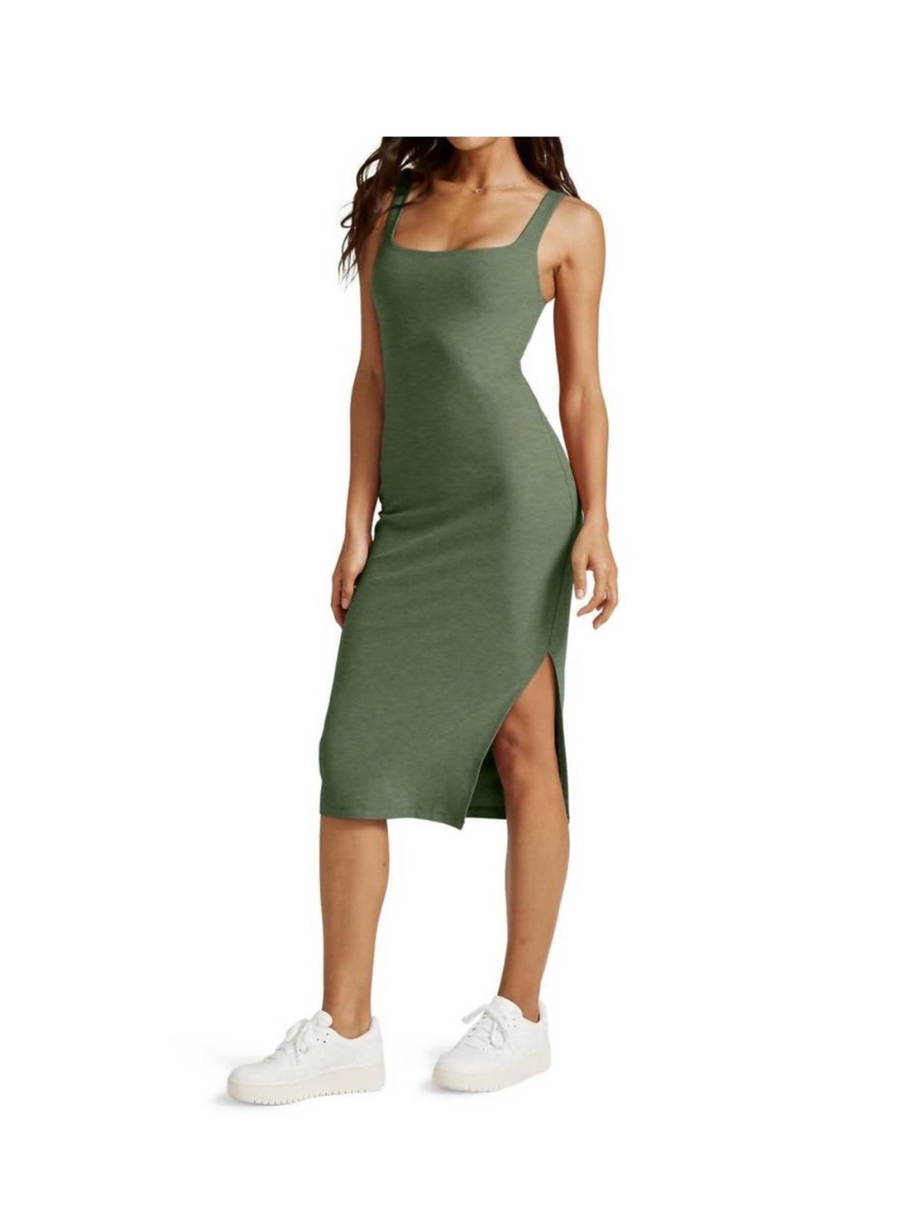 Beyond Yoga Moss Green Heather Spacedye Icon Midi Dress